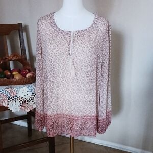 Rose & Olive Geometric Print Boho Blouse - Brown and Cream